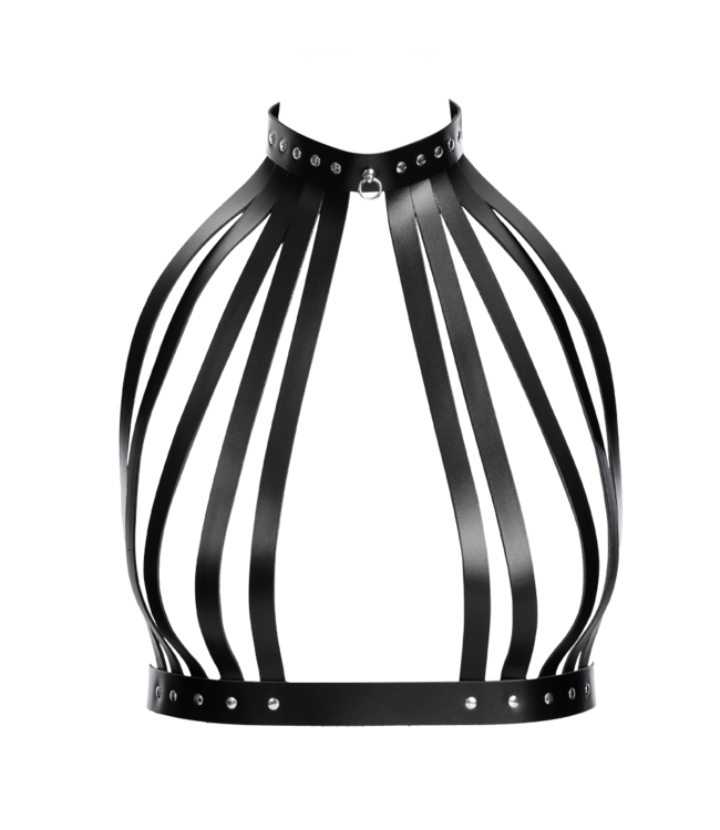 Rimba Rimba Bondage Play - Lederen Borstharnas met Halsband - Zwart