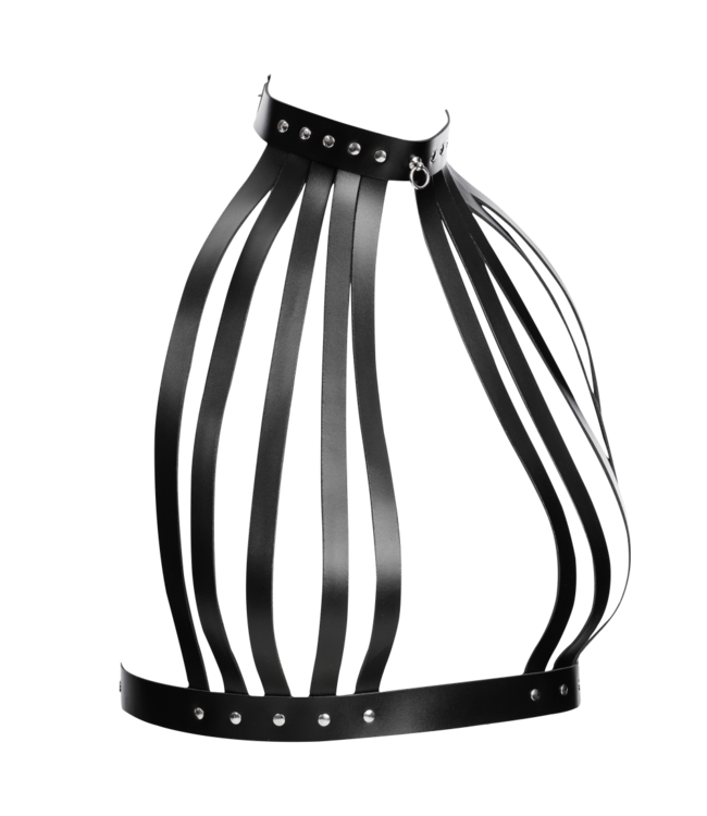 Rimba Rimba Bondage Play - Lederen Borstharnas met Halsband - Zwart