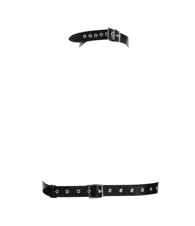 Rimba Rimba Bondage Play - Lederen Borstharnas met Halsband - Zwart
