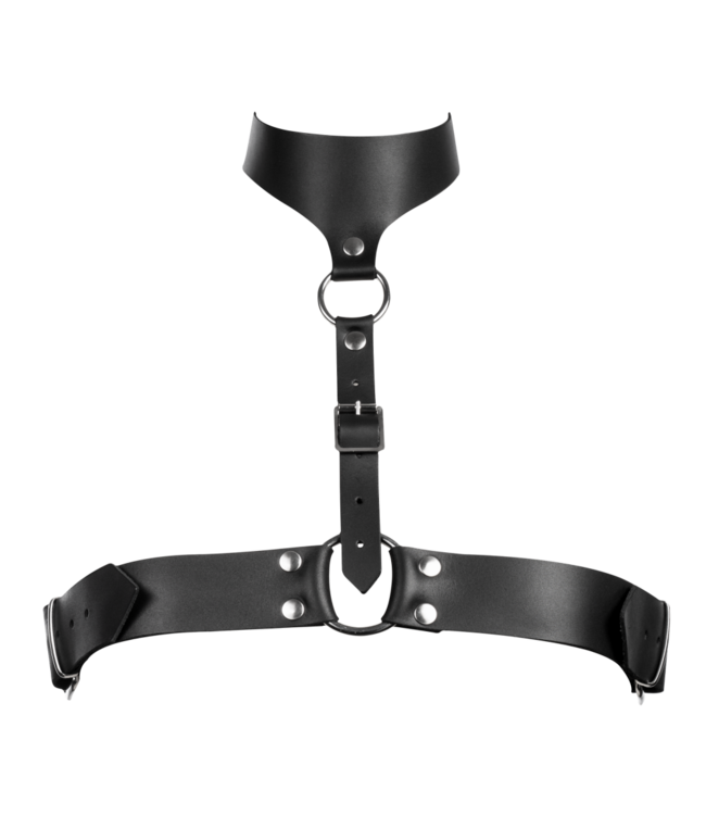 Rimba Rimba Bondage Play - Lederen Borstharnas met Halsband - Zwart
