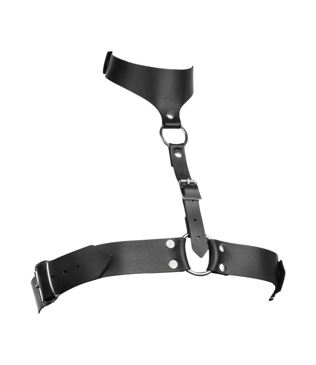 Rimba Rimba Bondage Play - Lederen Borstharnas met Halsband - Zwart