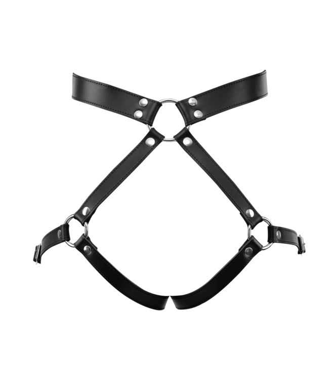 Rimba Rimba Bondage Play - Luxe lederen bondageharnas met boeien - Zwart