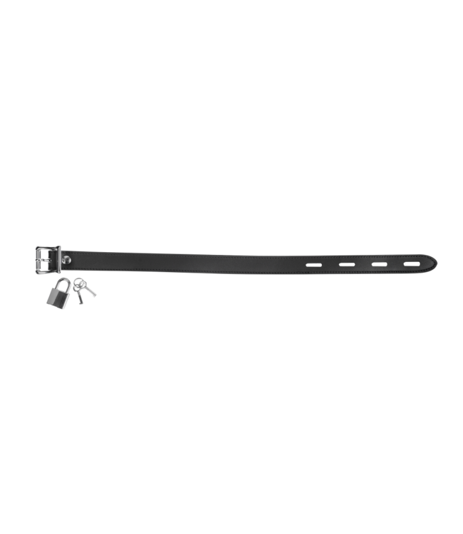 Rimba Rimba Bondage Play - Lederen Halsband met Hangslotsluiting - Zwart