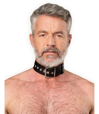Rimba Rimba Bondage Play - Lederen Halsband met Metalen Gesp - Zwart