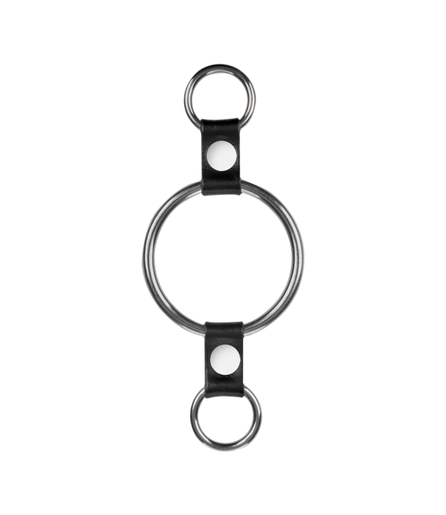 Rimba Rimba Bondage Play - Penisring met bevestigingsringen - Zilver & Zwart