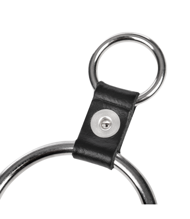 Rimba Rimba Bondage Play - Penisring met bevestigingsringen - Zilver & Zwart