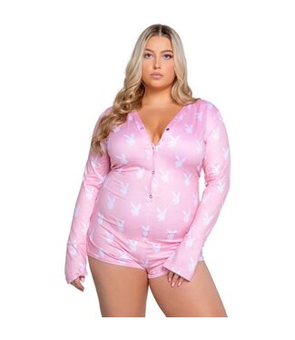 Playboy Lingerie Playboy Lingerie - Slumber Bunny Curvy Onesie - Roze