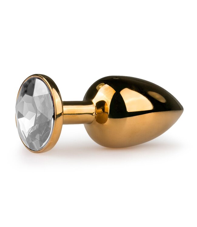 Easytoys Anal Collection Goudkleurige metalen buttplug met transparante steen