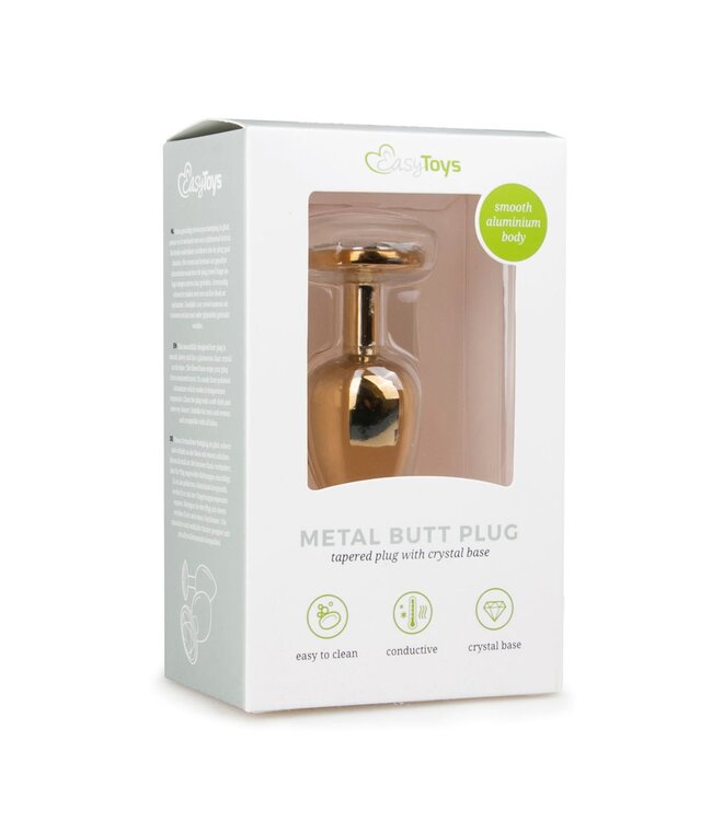 Easytoys Anal Collection Goudkleurige metalen buttplug met transparante steen
