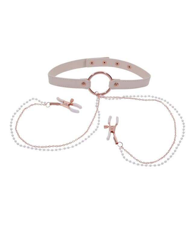 Sportsheets Sportsheets – S&M Peaches ‘n CreaMe Halsband met Tepelklemmen – Cream