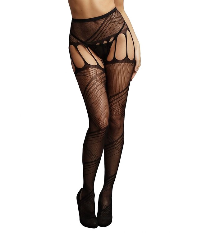 Le Desir Open kruis Net Panty met Design zwart