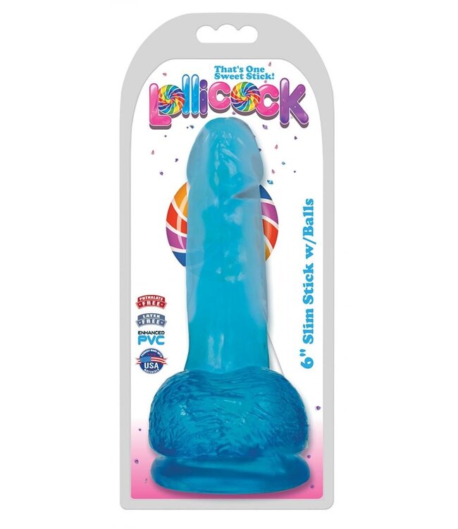 XR Brands Lollicock - Dildo Slim Stick With Balls - Berry Ice - 15.8 cm