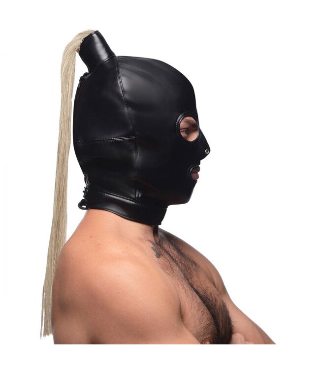 XR Brands Ponytail Bondage Hood - Zwart