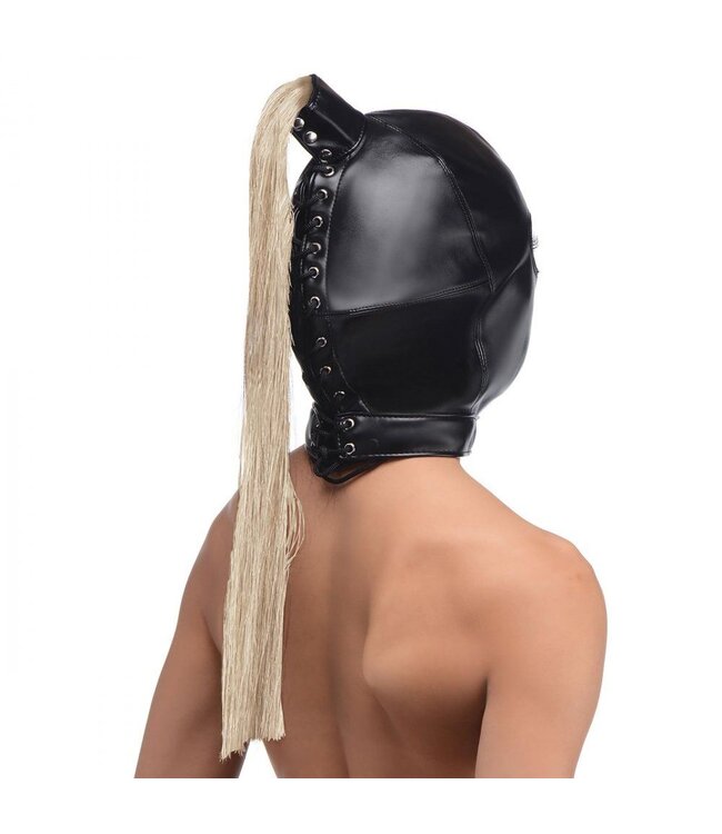 XR Brands Ponytail Bondage Hood - Zwart