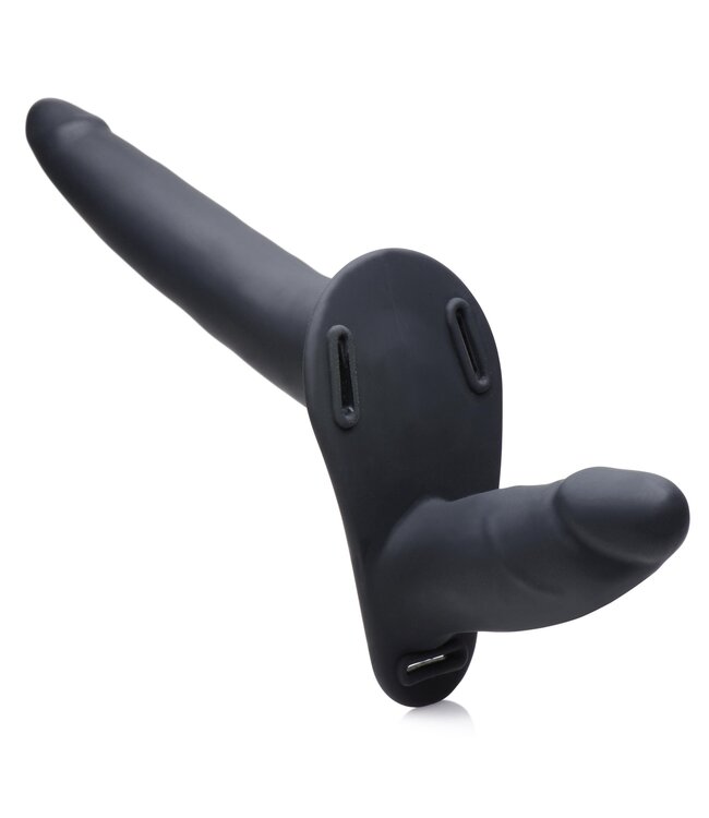 XR Brands Power Pegger Dubbele Strap-On Vibrator - Zwart