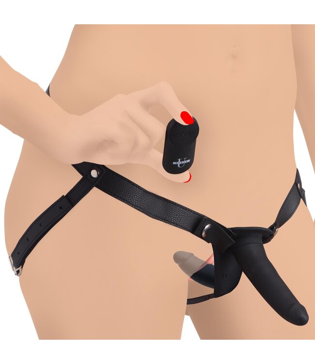 XR Brands Power Pegger Dubbele Strap-On Vibrator - Zwart