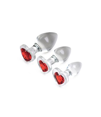 XR Brands Red Heart Gem Anaalplug Set Van Glas