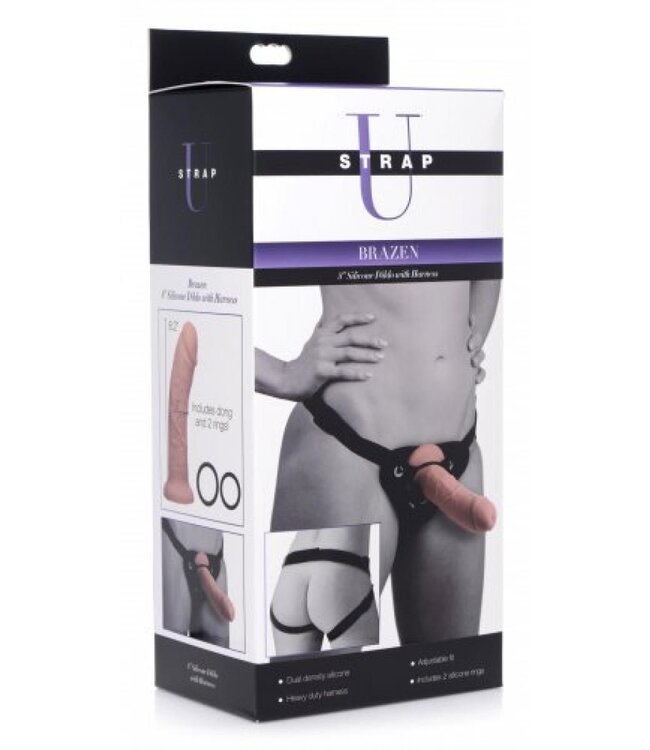 XR Brands Brazen Siliconen Dildo Met Harnas - 20 cm