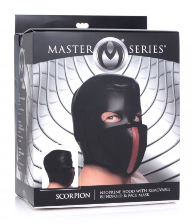 XR Brands Scorpion Hood Met Afneembare Blinddoek En Mondmasker