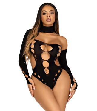 Leg Avenue Asymmetrische Bodysuit met Open Rug - Zwart