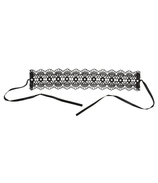 Cottelli Collection Zwarte geborduurde halsband met steentjes
