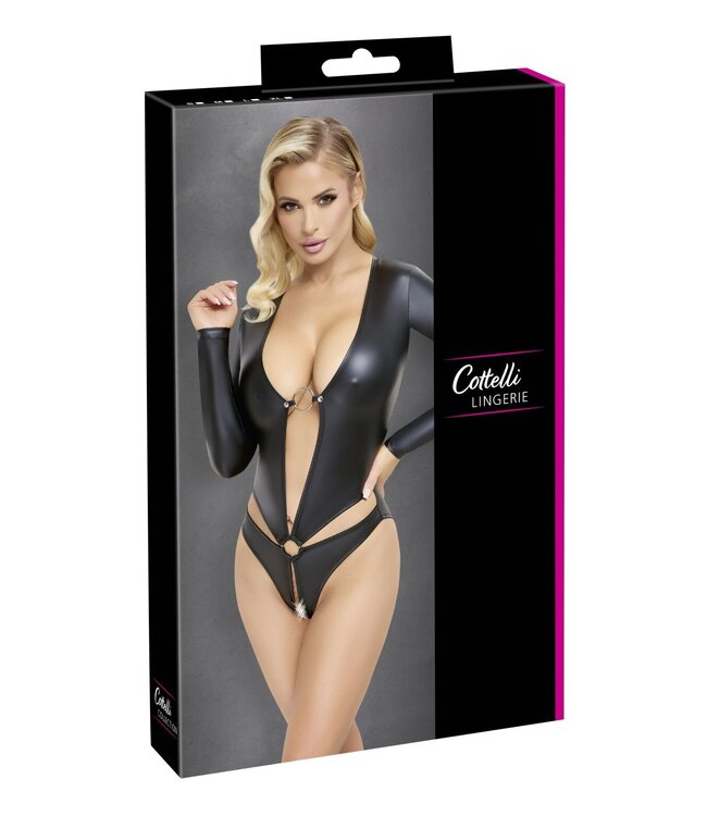 Cottelli Collection Cottelli LINGERIE – Crotchless Body Lange Mouwen – Zwart