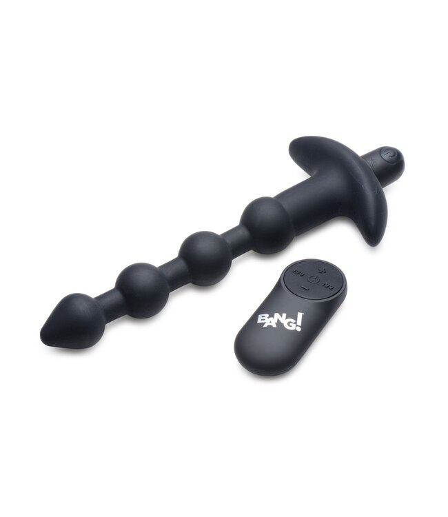 XR Brands BANG! - 28X Vibrerende Silicone Anaalkralen met Afstandsbediening - Zwart
