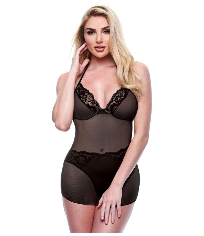 Baci Lingerie BACI 2 PCS. ECO CHEMISE AND PANTY SET BLACK, S/M