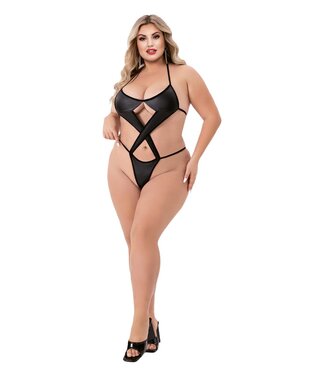 Baci Lingerie CRISS CROSS WETLOOK TEDDY BLACK, QS