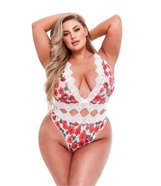 Baci Lingerie WHITE FLORAL & LACE TEDDY, QS