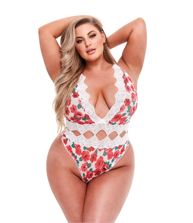 Baci Lingerie WHITE FLORAL & LACE TEDDY, QS