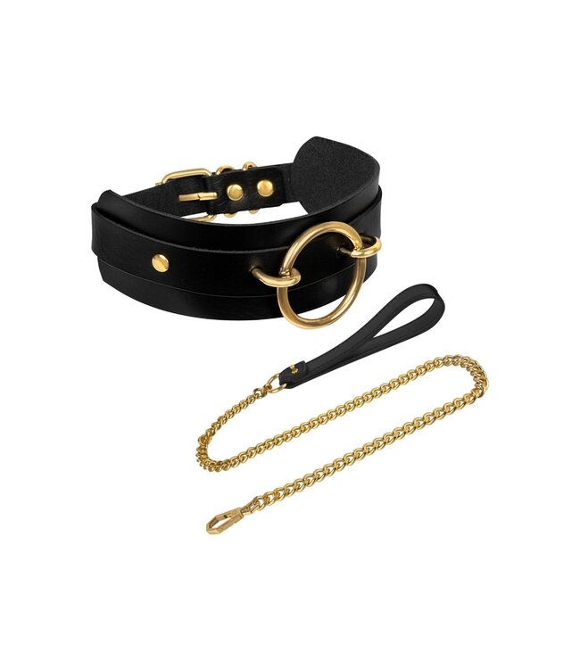 Kinky Diva KINKY DIVA O-RING FRONT COLLAR + LEASH BLACK/GOLD