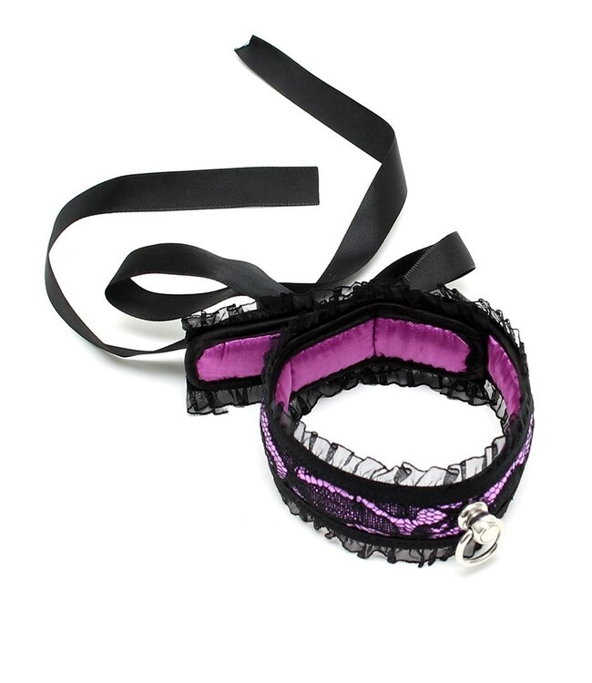 Rimba Rimba Bondage Play - Satijn Look Kraag - One Size - Zwart / Paars