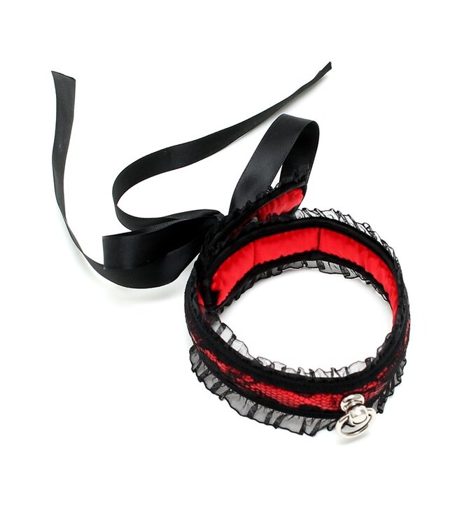 Rimba Rimba Bondage Play - Satijn Look Kraag - One Size - Zwart / Rood