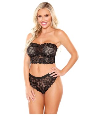 Fantasy Lingerie PERFECT MATCH SCALLOPED LACE BANDEAU & CHEEKY PANTY BLACK, XL