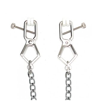 Rimba Rimba Bondage Play - Verstelbare Tepelklemmen met Ketting - Zilver