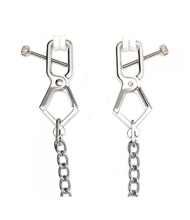Rimba Rimba Bondage Play - Verstelbare Tepelklemmen met Ketting - Zilver