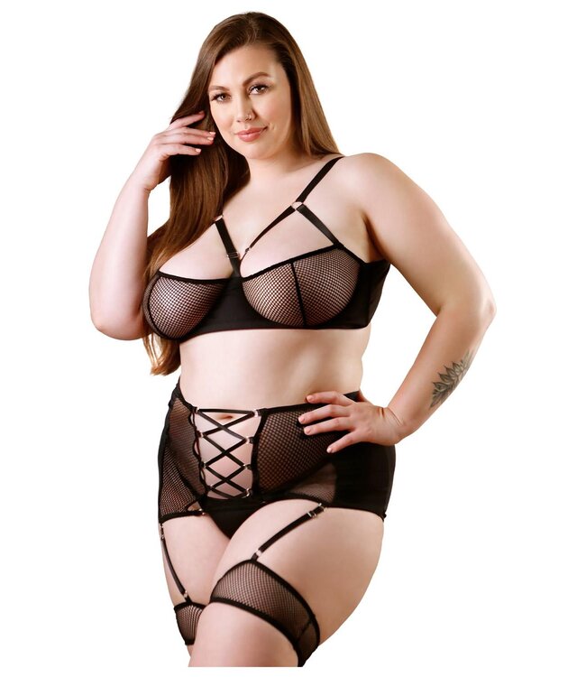 Fantasy Lingerie RILEY BRA, GARTERED WAIST CINCHER & PANTY BLACK, 1X/2X