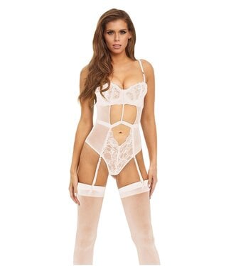 Bombshell Boudoir BOMBSHELL BOUDOIR STRAP OVERLAY TEDDY WHITE, L