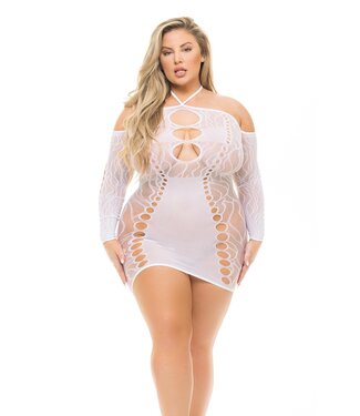 Pink Lipstick Lingerie ANIMAL INSIDE HALTER DRESS WHITE, PLUS SIZE