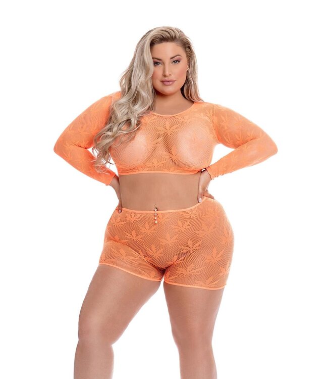 Pink Lipstick Lingerie LEAF IT TO ME SHORT SET ORANGE, PLUS SIZE