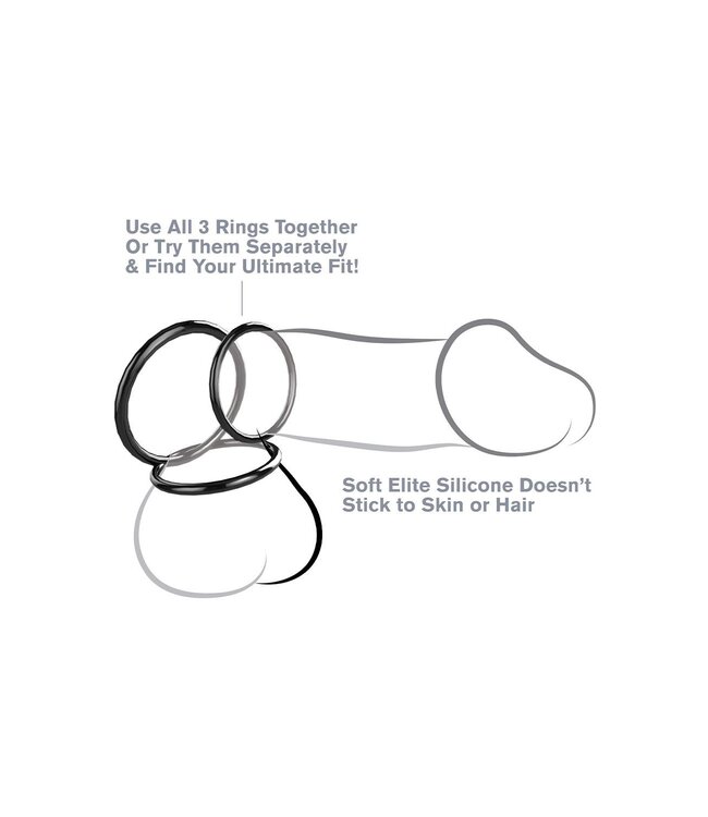 Pipedream FANTASY C-RINGZ SILICONE 3-RING STAMINA SET BLACK