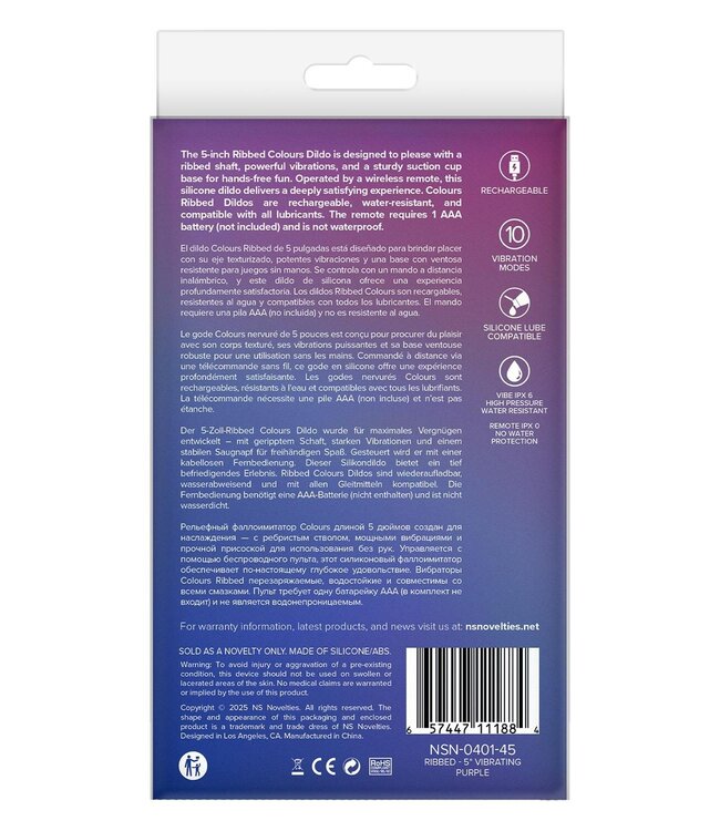 NS Novelties COLOURS RIBBED 5 INCH VIBRATING PURPLE