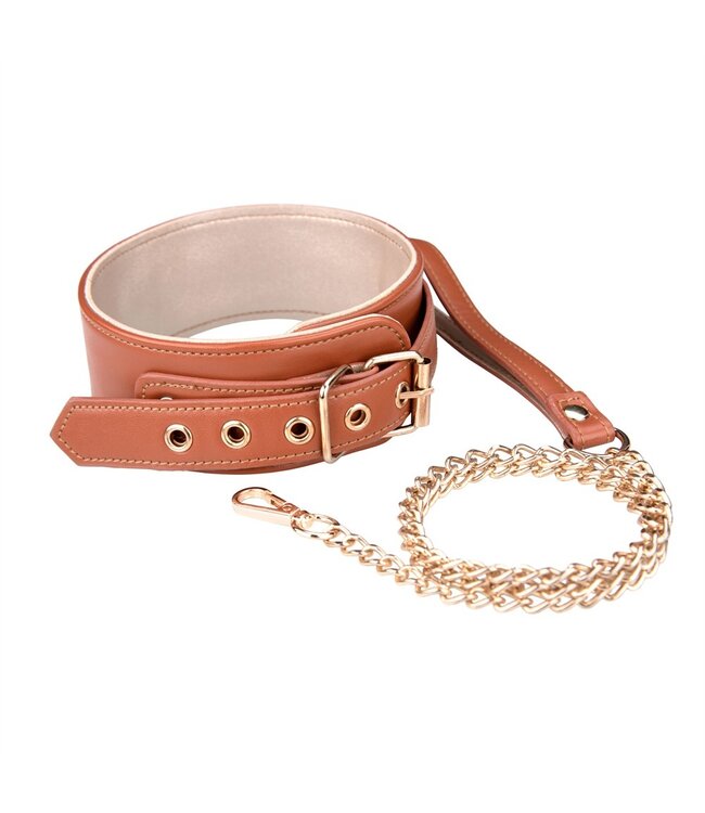 Dreamtoys BLAZE ELITE COLLAR AND CHAIN COGNAC VEGAN LEATHER