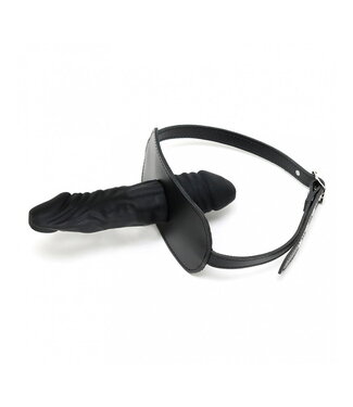 Rimba Rimba Bondage Play - Mondknevel met latex dildo naar binnen (4 x 6 cm) en naar buiten (4 x 13 cm) - Zwart