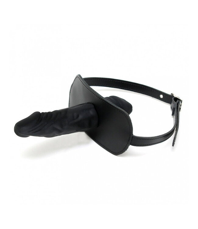 Rimba Rimba Bondage Play - Mondknevel met latex dildo naar binnen (4 x 6 cm) en naar buiten (4 x 13 cm) - Zwart
