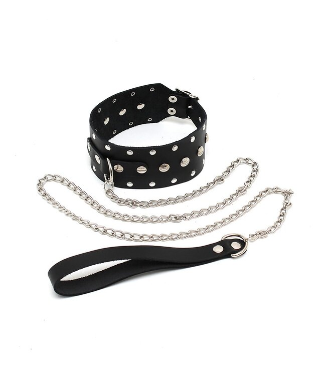 Rimba Rimba - Halsband met studs en hondenketting, verstelbaar met gesp.