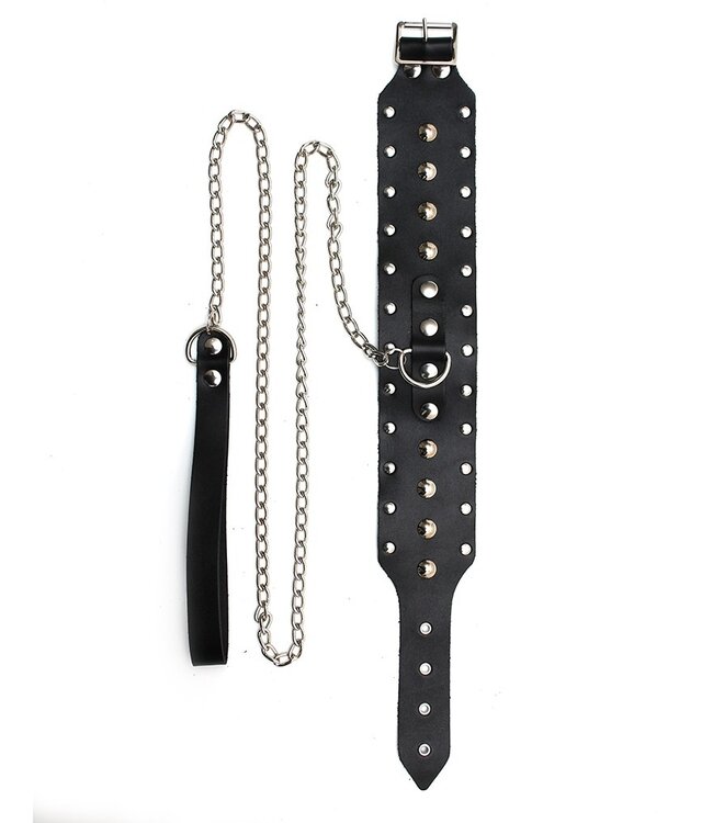 Rimba Rimba - Halsband met studs en hondenketting, verstelbaar met gesp.