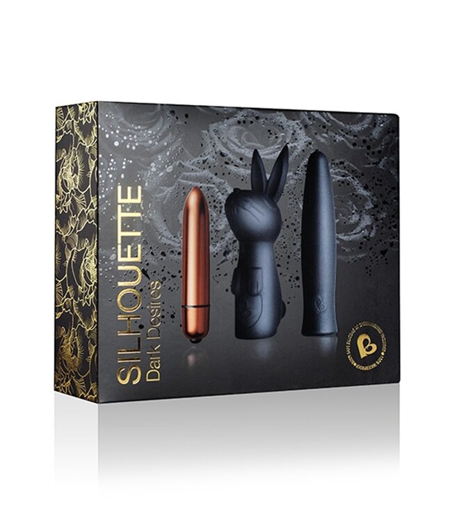 Rimba Rocks-Off - Dark Desires Kit - Bullet Vibrator met sleeves - Zwart / Goud