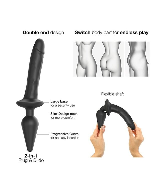 Rimba Strap-On-Me - Realistische Switch Plug-In - 2-in-1 Dildo & Butt Plug Maat XXL - Zwart